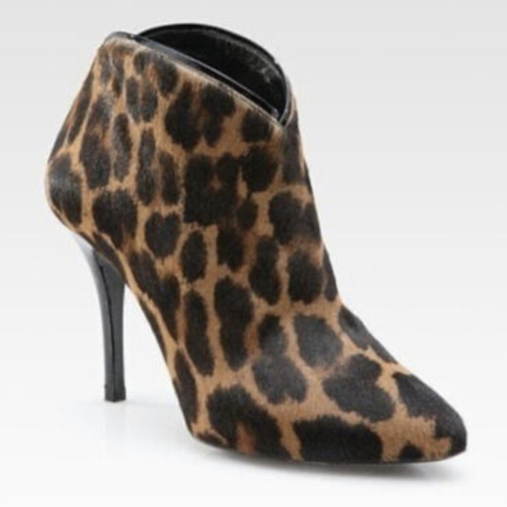 Never Worn! Brian Atwood | Kasadela Leopard Print Calf Hair Booties Size 9